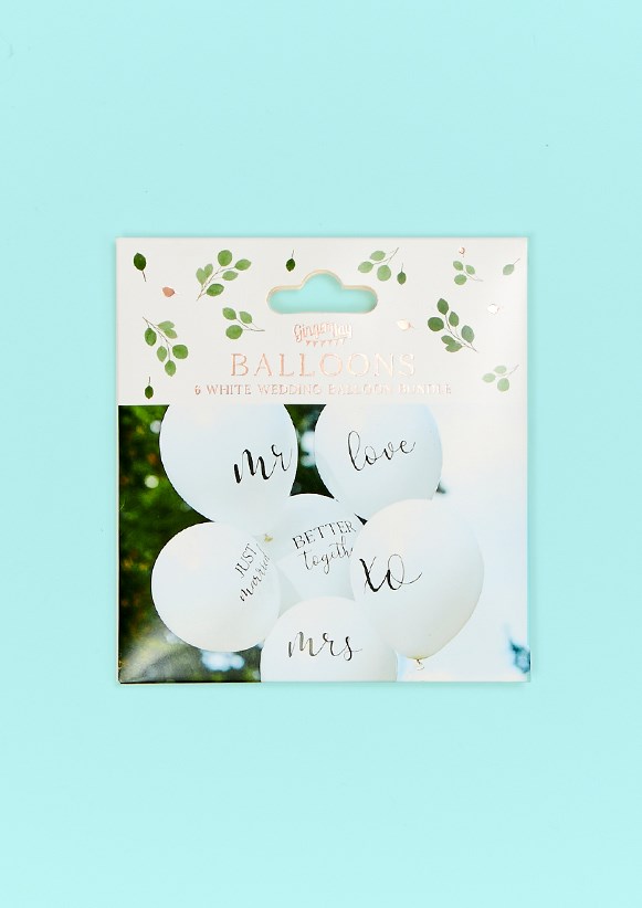 Mr and Mrs White Wedding Balloons - 6 Pack